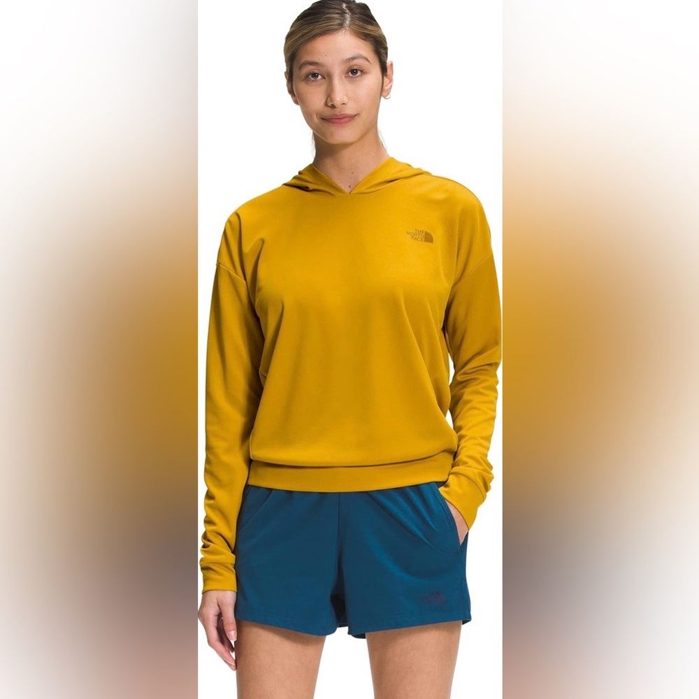 EUC The North Face Women's Mustard Hooded Long-Sleeve Top XL